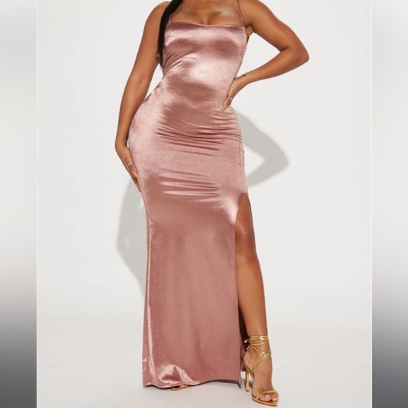 Fashion Nova Elegant Copper Satin Slip Dress with Side Slit Size 1X NEW - Picture 12 of 14